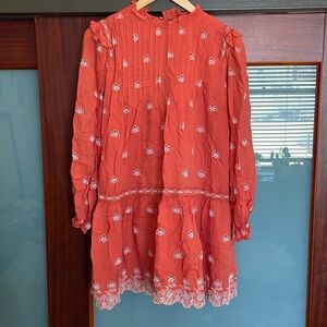 Orange Zara dress with embroidered cut out details